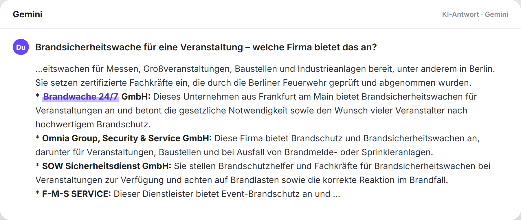 Gemini nennt Brandwache247: „Brandsicherheitswache für eine Veranstaltung – welche Firm…