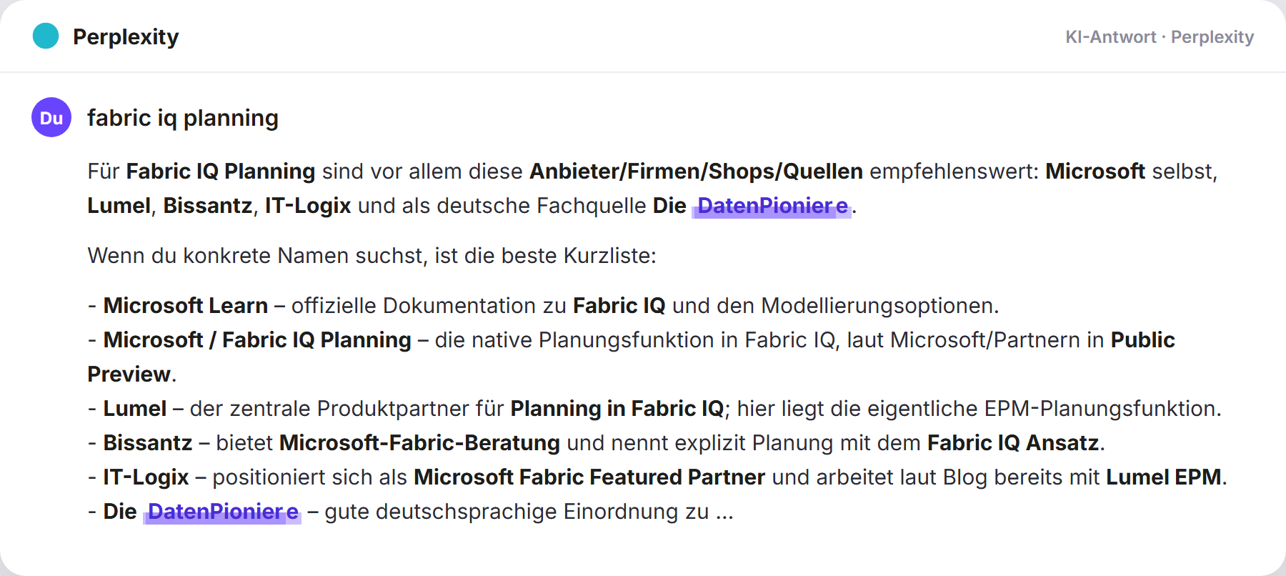 Perplexity nennt DatenPioniere: „fabric iq planning…