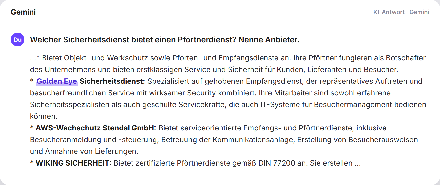 Gemini nennt Golden Eye: „Welcher Sicherheitsdienst bietet einen Pförtnerdienst? Nen…