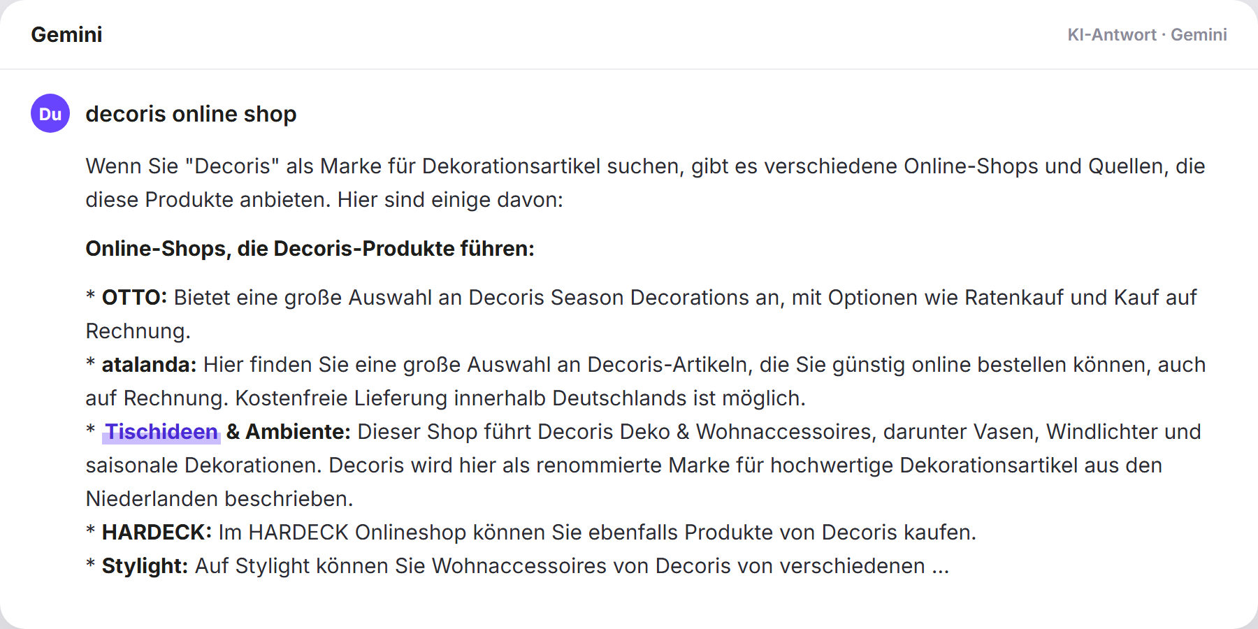 Gemini nennt Tischideen: „decoris online shop…