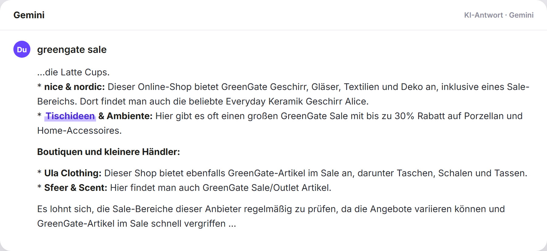 Gemini nennt Tischideen: „greengate sale…