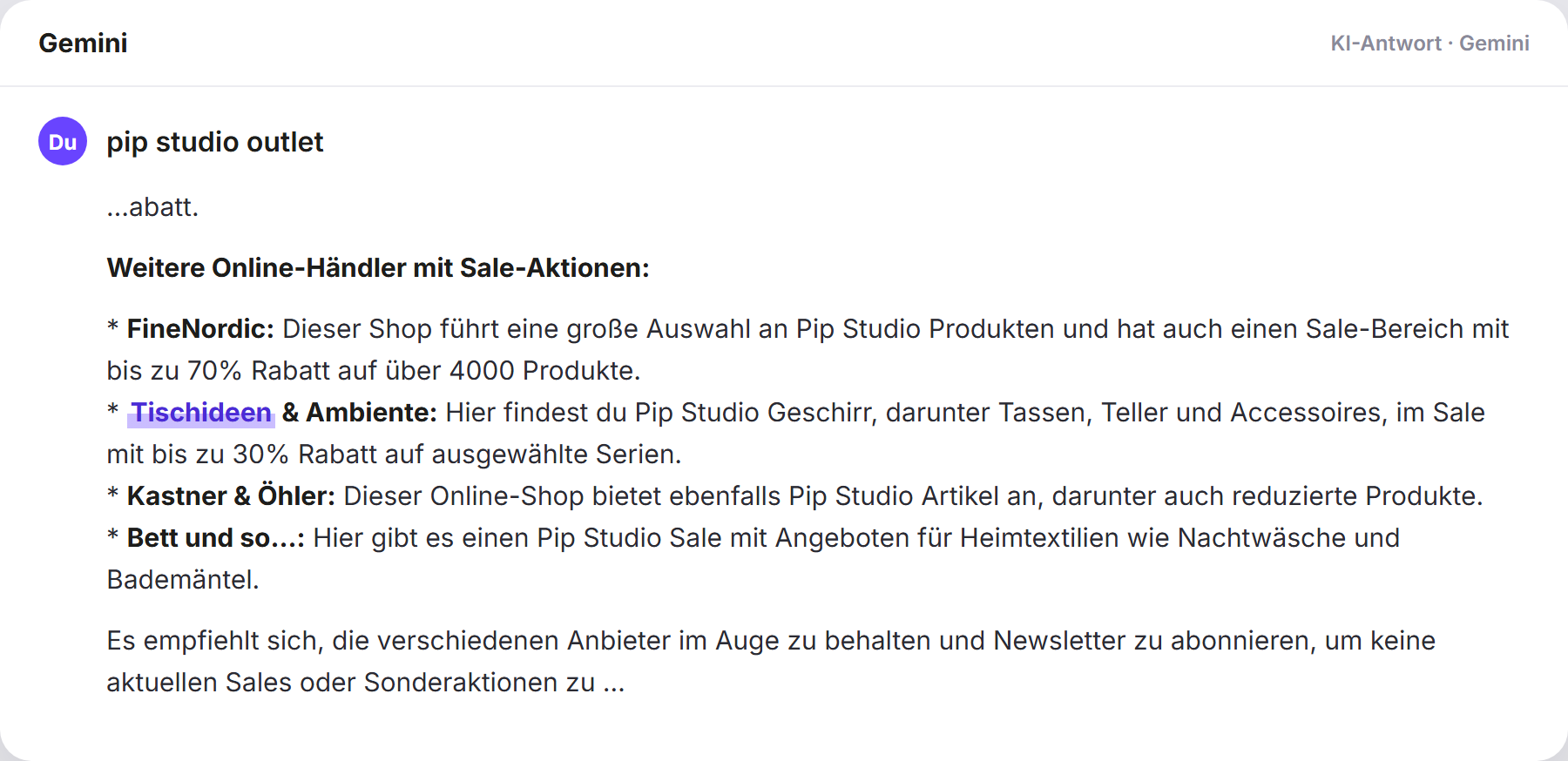 Gemini nennt Tischideen: „pip studio outlet…
