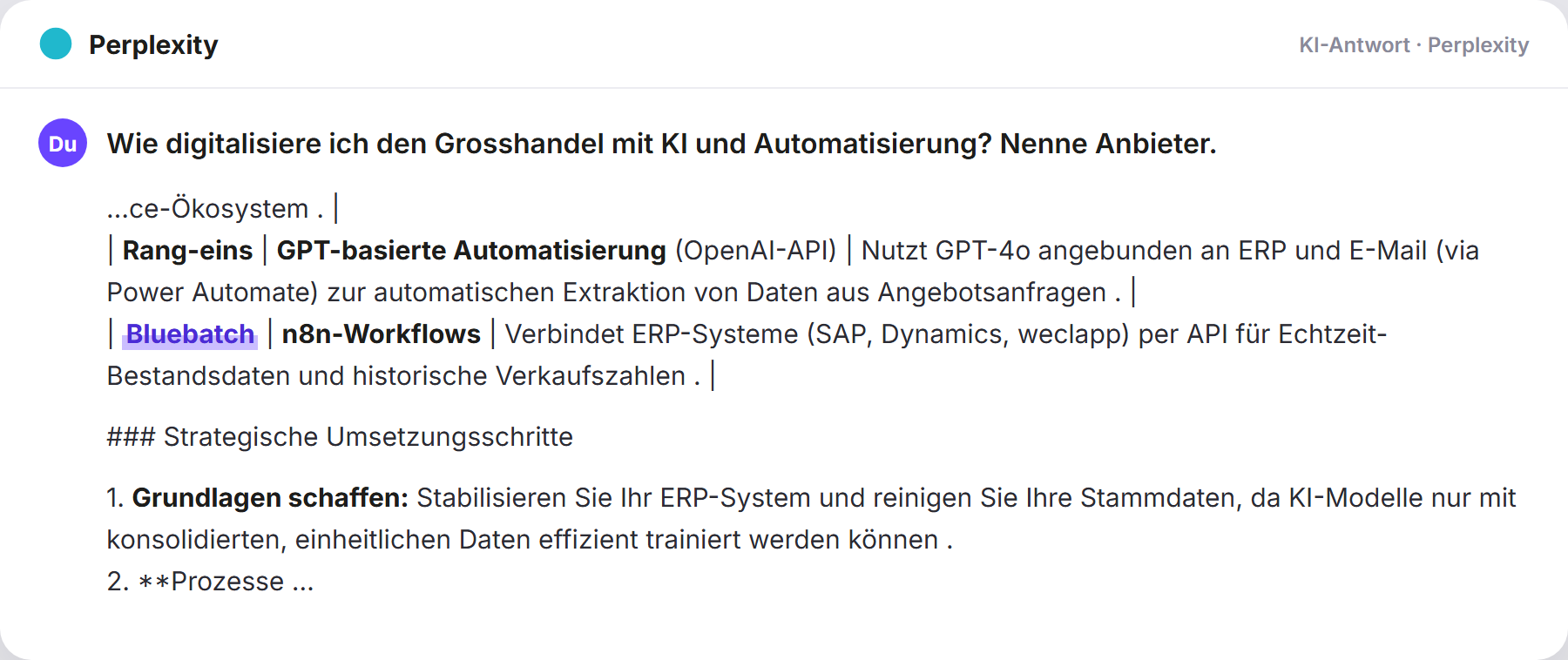 Perplexity nennt BlueBatch: „Wie digitalisiere ich den Grosshandel mit KI und Automatisie…